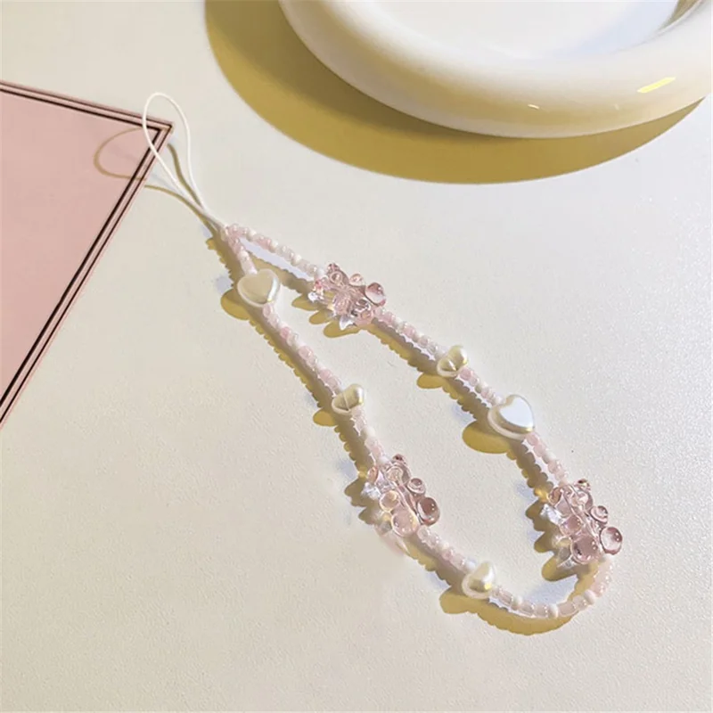 503 Pink Bear Mobile Phone Chain Resin Charm Strap Anti-Lost Lanyard Wrist Strap for Keys CCD Camera