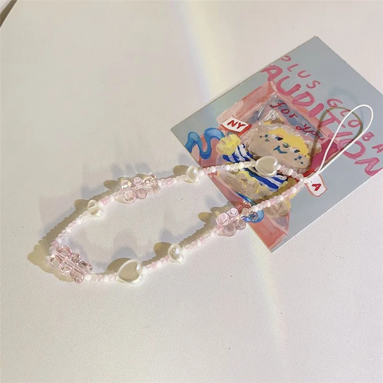 503 Pink Bear Mobile Phone Chain Resin Charm Strap Anti-Lost Lanyard Wrist Strap for Keys CCD Camera