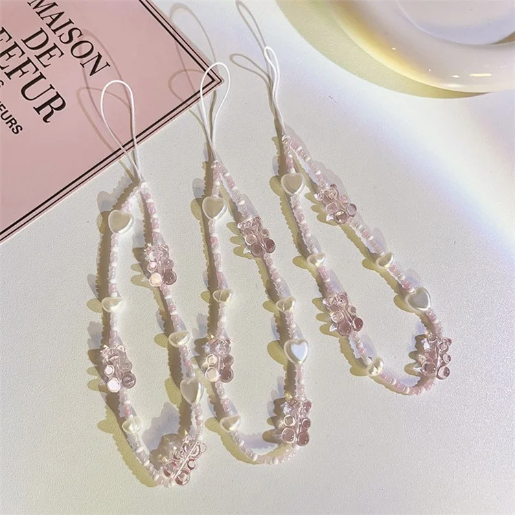503 Pink Bear Mobile Phone Chain Resin Charm Strap Anti-Lost Lanyard Wrist Strap for Keys CCD Camera