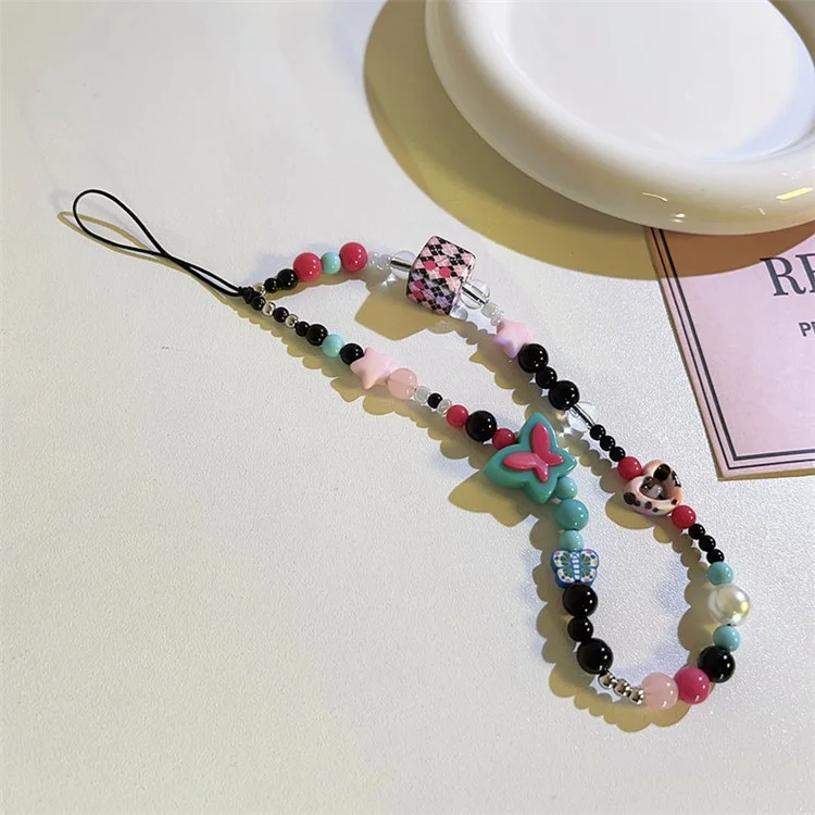 678 Universal Mobile Phone Lanyard Colorful Beaded Keychain Cellphone Resin Wrist Strap