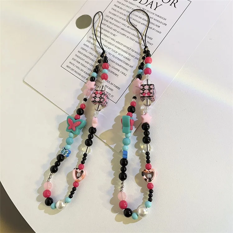 678 Universal Mobile Phone Lanyard Colorful Beaded Keychain Cellphone Resin Wrist Strap