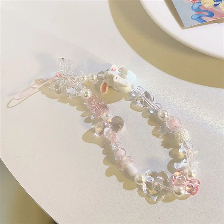 384 Mignon Lapin Décor Mobile Téléphone Cordon Porte-clés Résine Perles de téléphone portable Sangle de poignet pour Appareil photo CCD 