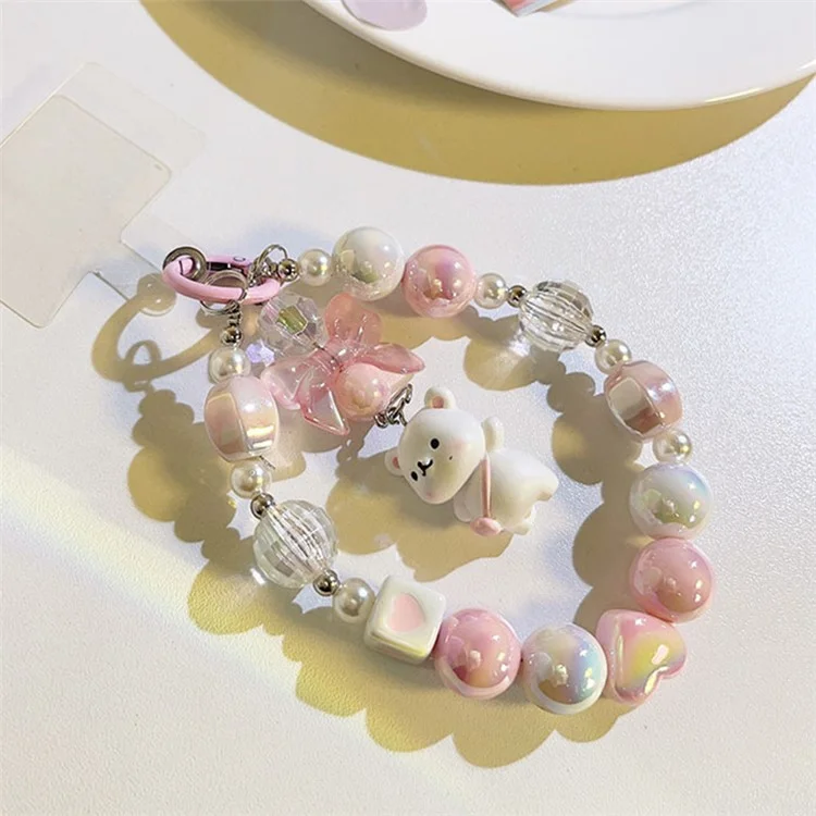 404 Süßer Bär Dekor Handy-Armband Universal Mobile Phone Beads Lanyard Harz Schlüsselanhänger