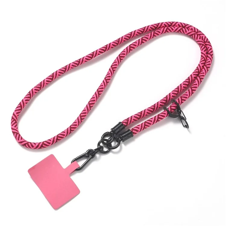 Neck-Mounted Phone Lanyard 8mm Polyester+Metal Anti-Lost Smartphone Hanging Rope with Tether Tab - Rose