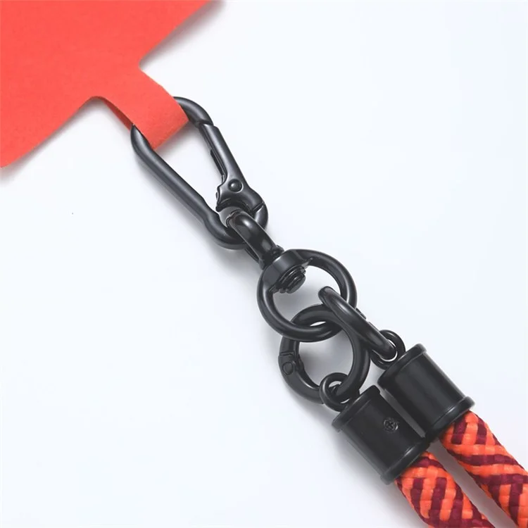 Neck-Mounted Phone Lanyard 8mm Polyester+Metal Anti-Lost Smartphone Hanging Rope with Tether Tab - Rose