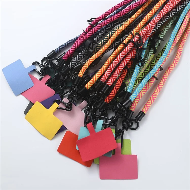 Neck-Mounted Phone Lanyard 8mm Polyester+Metal Anti-Lost Smartphone Hanging Rope with Tether Tab - Rose