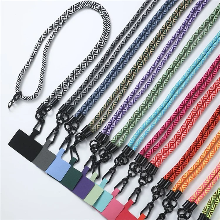 Neck-Mounted Phone Lanyard 8mm Polyester+Metal Anti-Lost Smartphone Hanging Rope with Tether Tab - Rose