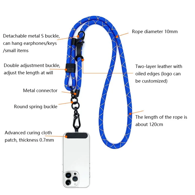10-миллиметровый регулируемый телефонный шнурок Anti-Lost Crossbody Cellphone Strap Neck Hanging Rope с тетерным язычком - Синий+Оранжевый