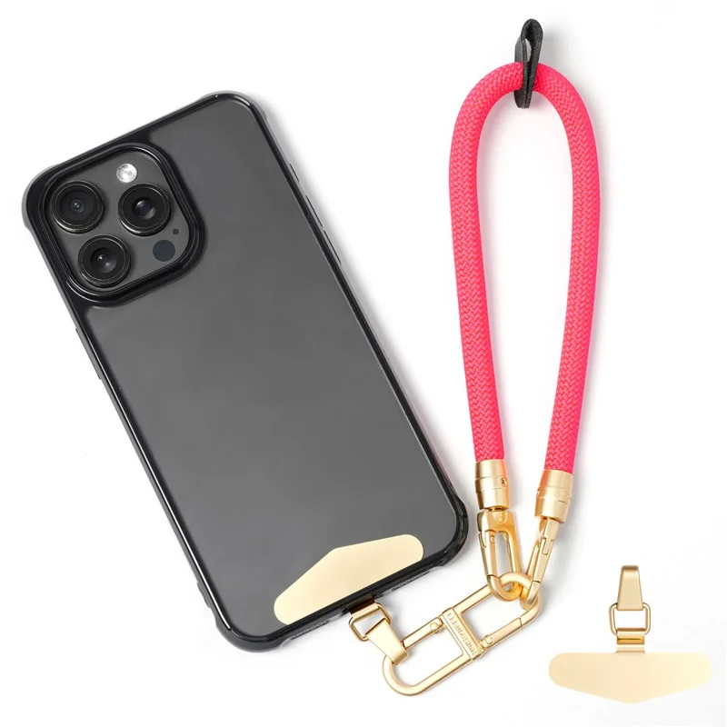 30cm Wrist Strap Detachable Phone Lanyard Anti-Loss Phone Chain with Stainless Steel Patch - Rose