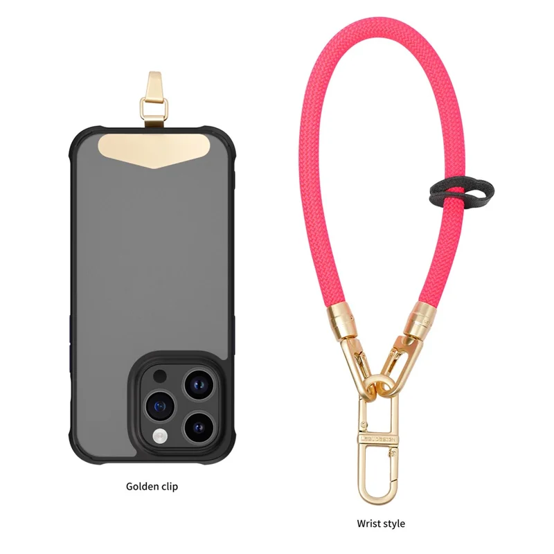 30cm Wrist Strap Detachable Phone Lanyard Anti-Loss Phone Chain with Stainless Steel Patch - Rose