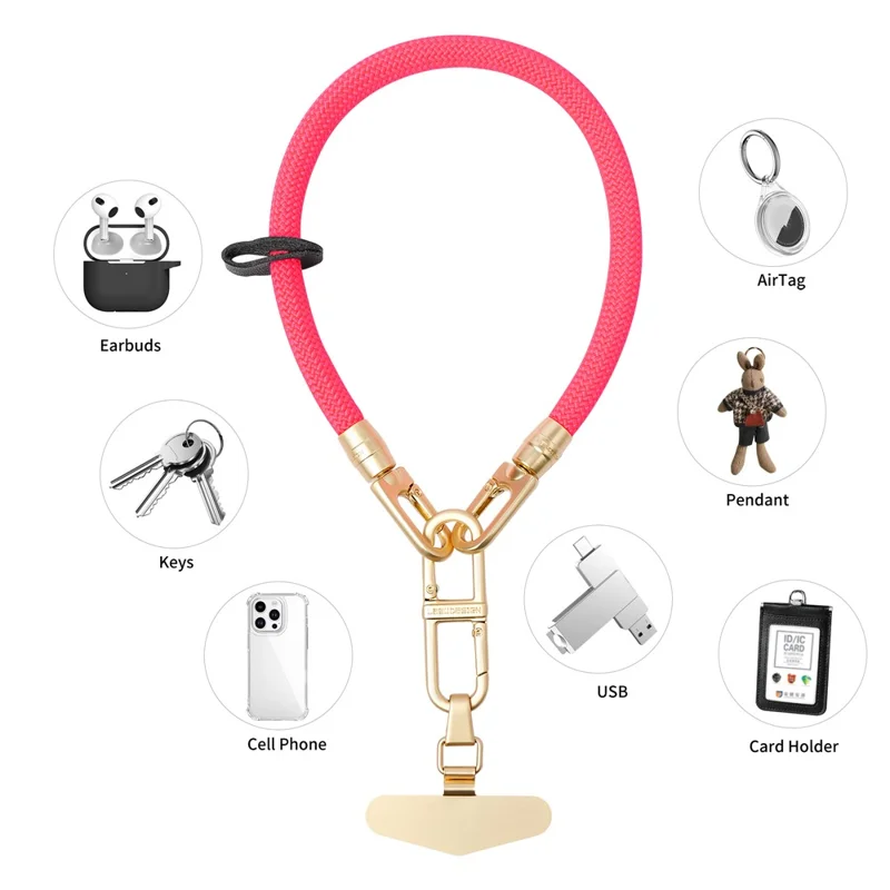 30cm Wrist Strap Detachable Phone Lanyard Anti-Loss Phone Chain with Stainless Steel Patch - Rose