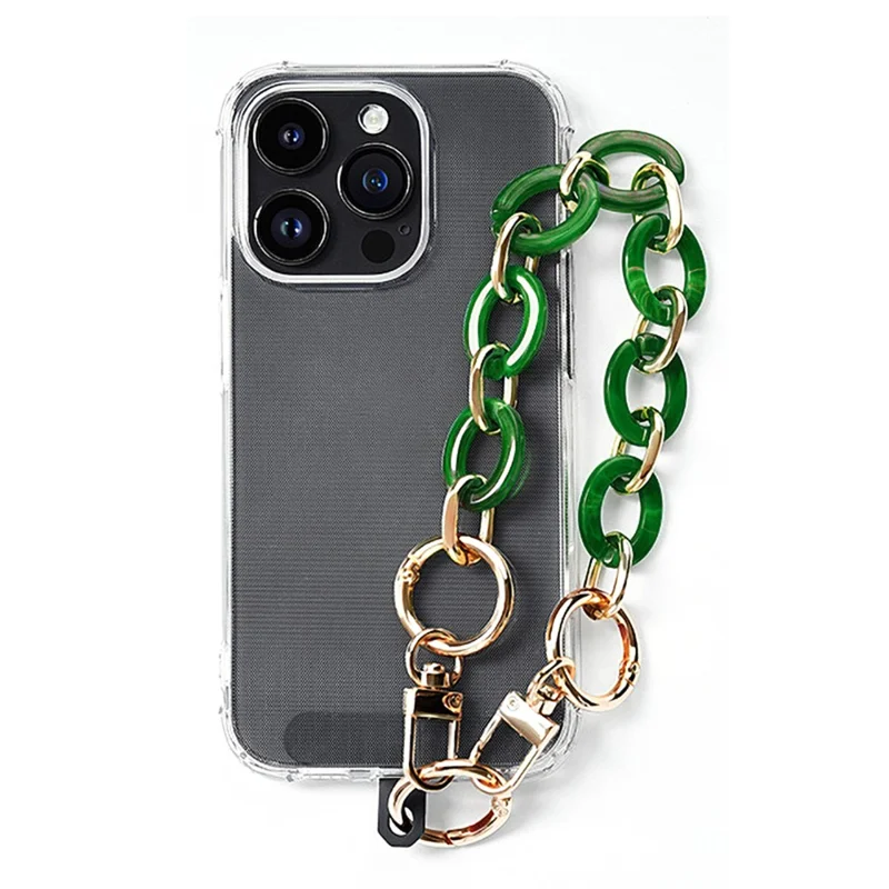 LEEU DESIGN Phone Lanyard 30cm Detachable Alloy+Acrylic Chain Strap Bracelet with Patch - Emerald Green
