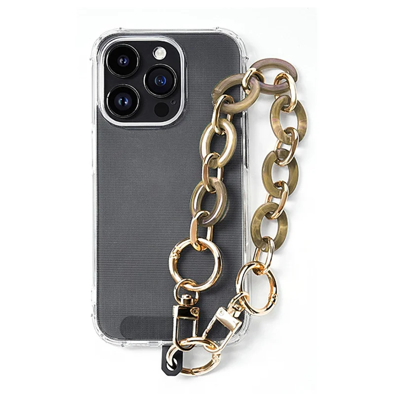 LEEU DESIGN Phone Lanyard 30cm Detachable Alloy+Acrylic Chain Strap Bracelet with Patch - Khaki