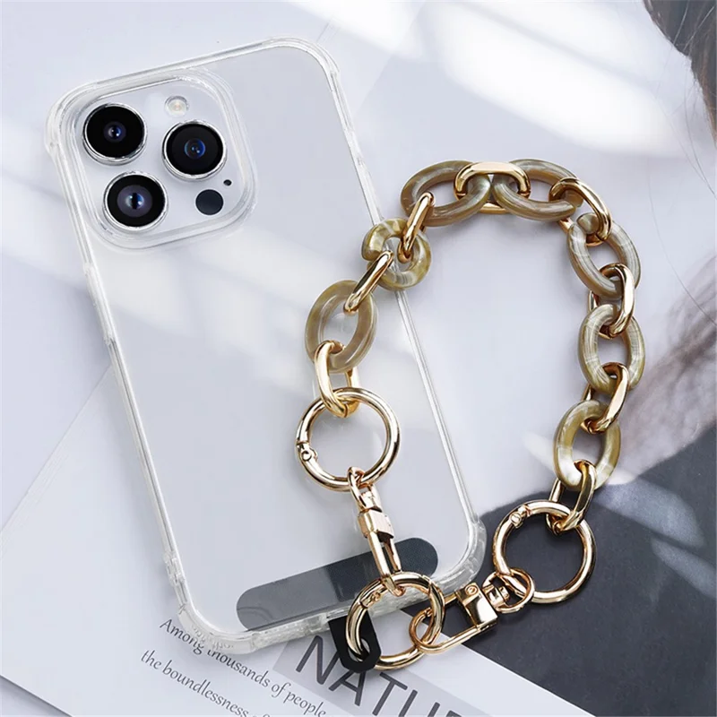LEEU DESIGN Phone Lanyard 30cm Detachable Alloy+Acrylic Chain Strap Bracelet with Patch - Khaki