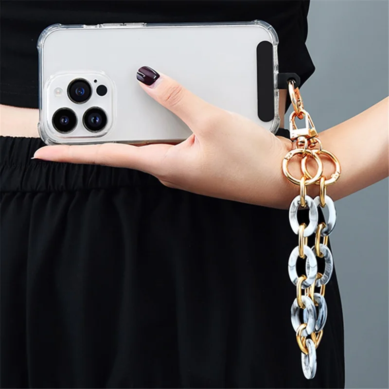 LEEU DESIGN Phone Lanyard 30cm Detachable Alloy+Acrylic Chain Strap Bracelet with Patch - Khaki