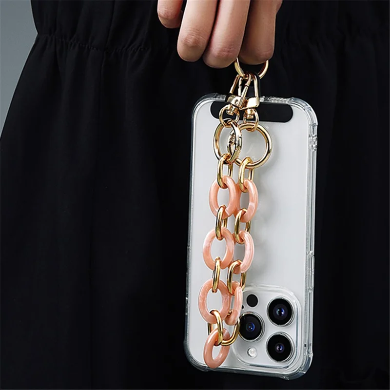 LEEU DESIGN Phone Lanyard 30cm Detachable Alloy+Acrylic Chain Strap Bracelet with Patch - Khaki