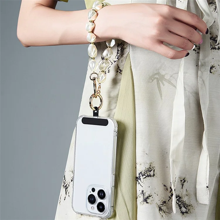 LEEU DESIGN Pearl Beaded Phone Lanyard 30cm Acrylic Wrist Strap Phone Charm Strap with Tether Tab - Gold