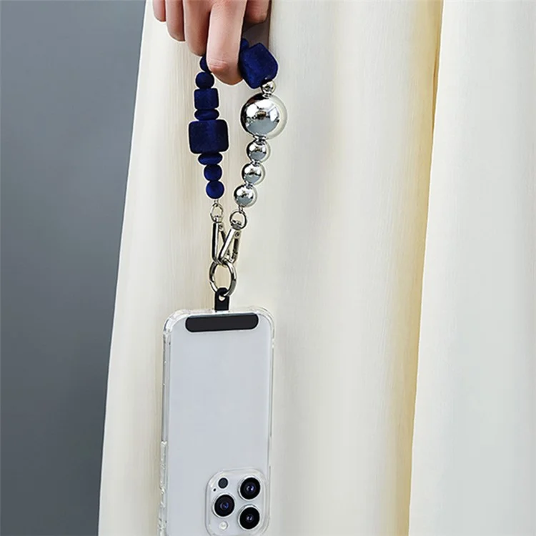 LEEU DESIGN 30cm Bracelet en perles pour téléphone Sangle de poignet Charm de téléphone perlé avec patch - Argent / Abricot