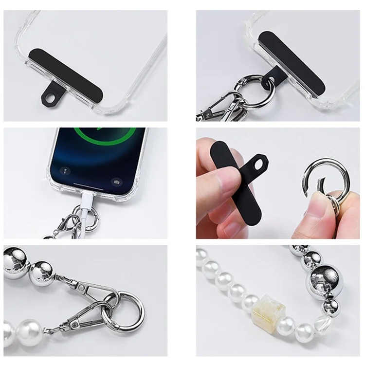 LEEU DESIGN 30cm Bracelet en perles pour téléphone Sangle de poignet Charm de téléphone perlé avec patch - Argent / Abricot