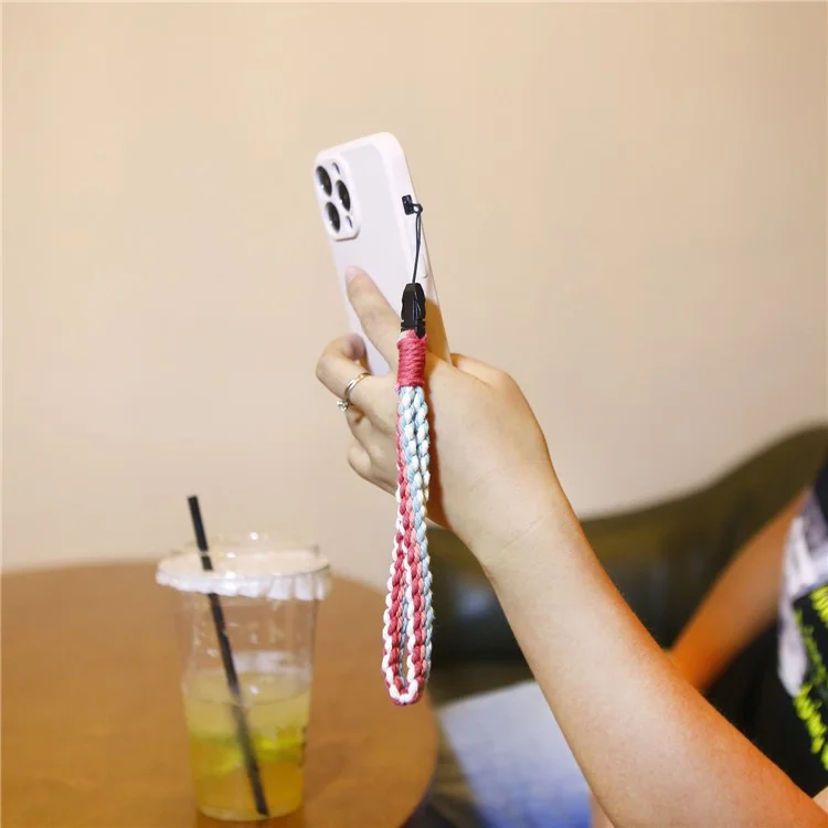 P68036 Hand Wrist Strap Lanyard Weave Cell Phone Wristlet Straps for Phone Case Camera Key Chain - Colorful Red