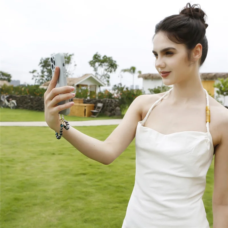 P68043 Beaded Phone Charm Cell Phone Lanyard Wrist Strap Wristlet Bracelet - Blue