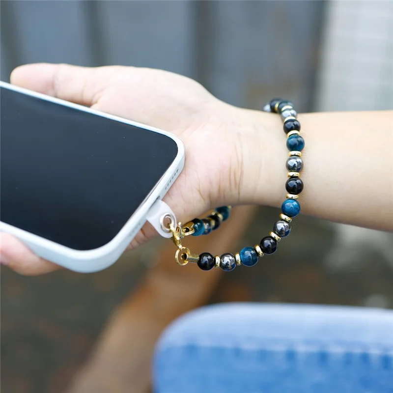 P68043 Beaded Phone Charm Cell Phone Lanyard Wrist Strap Wristlet Bracelet - Blue