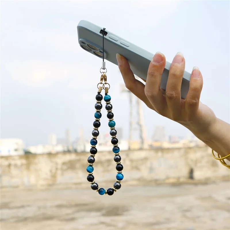 P68043 Beaded Phone Charm Cell Phone Lanyard Wrist Strap Wristlet Bracelet - Blue