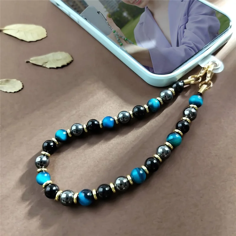 P68043 Beaded Phone Charm Cell Phone Lanyard Wrist Strap Wristlet Bracelet - Blue