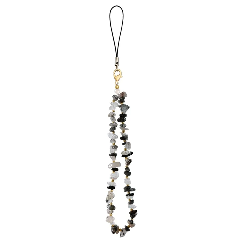 P68054 Beaded Phone Charm Natural Stone Phone Lanyard Wrist Strap Anti-Lost Lanyard String - Black Crystal