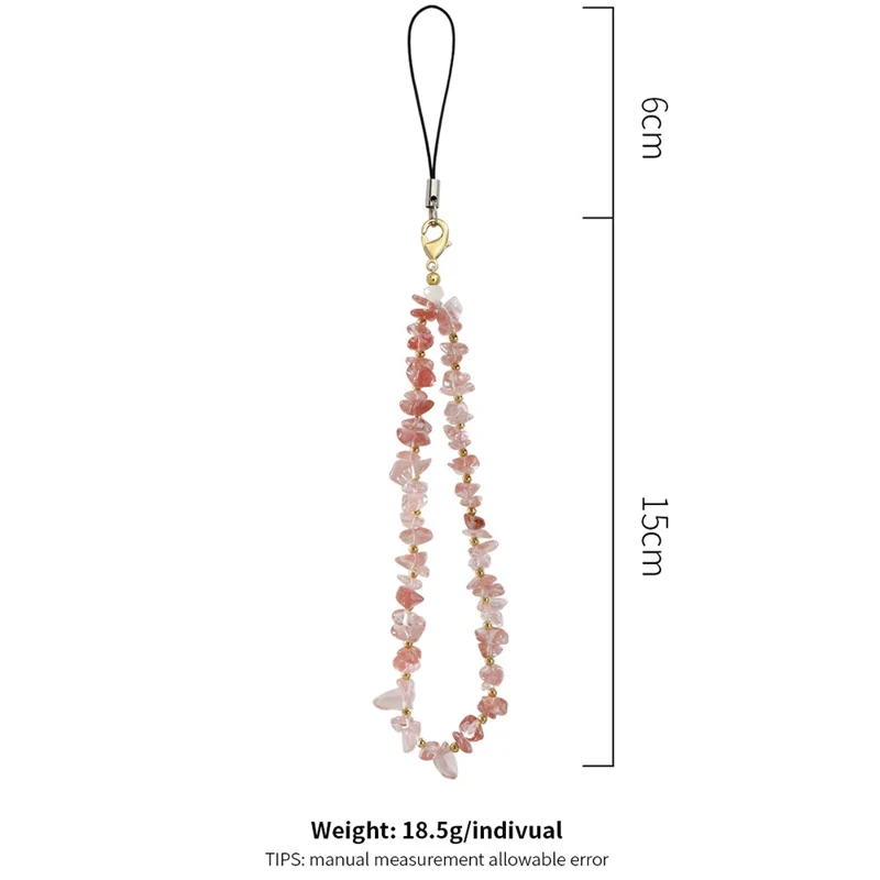 P68054 Beaded Phone Charm Natural Stone Phone Lanyard Wrist Strap Anti-Lost Lanyard String - Black Crystal