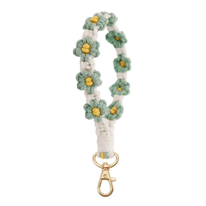K68563 Hand Woven Phone Wrist Strap Daisy Flower Bracelet Keychain Anti-Loss String - Green
