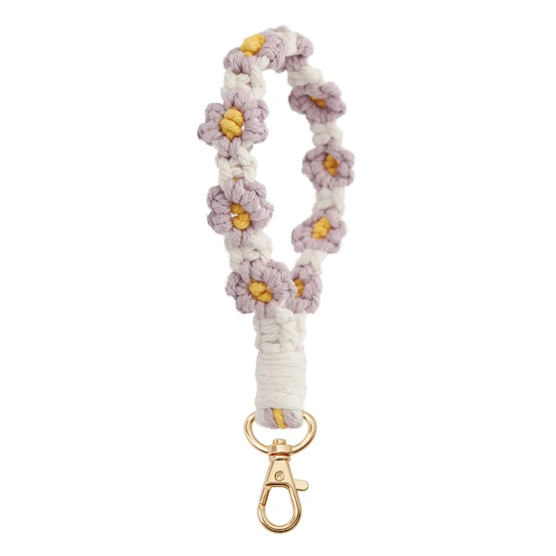 K68563 Hand Woven Phone Wrist Strap Daisy Flower Bracelet Keychain Anti-Loss String - Purple