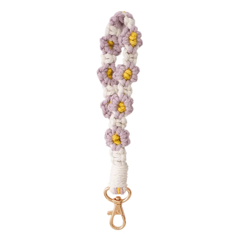 K68563 Hand Woven Phone Wrist Strap Daisy Flower Bracelet Keychain Anti-Loss String - Purple