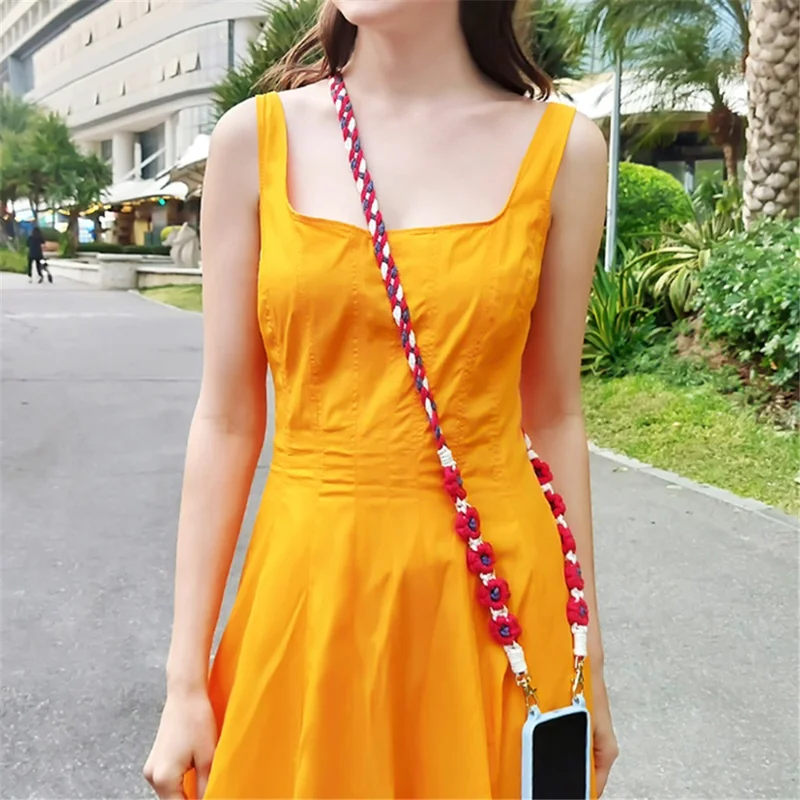 K68569 Crossbody Phone Lanyard Daisy Shoulder Neck Strap for Phone Case Keys Keychain - White