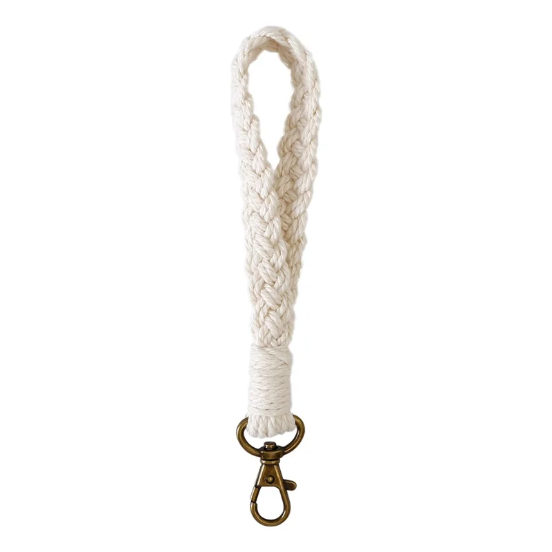 K68377 Solid Color Wrist Strap Weave Phone Lanyard Charm Wristlet Keychain for Phone Case - White