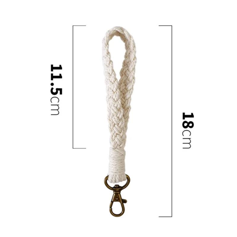 K68377 Solid Color Wrist Strap Weave Phone Lanyard Charm Wristlet Keychain for Phone Case - White