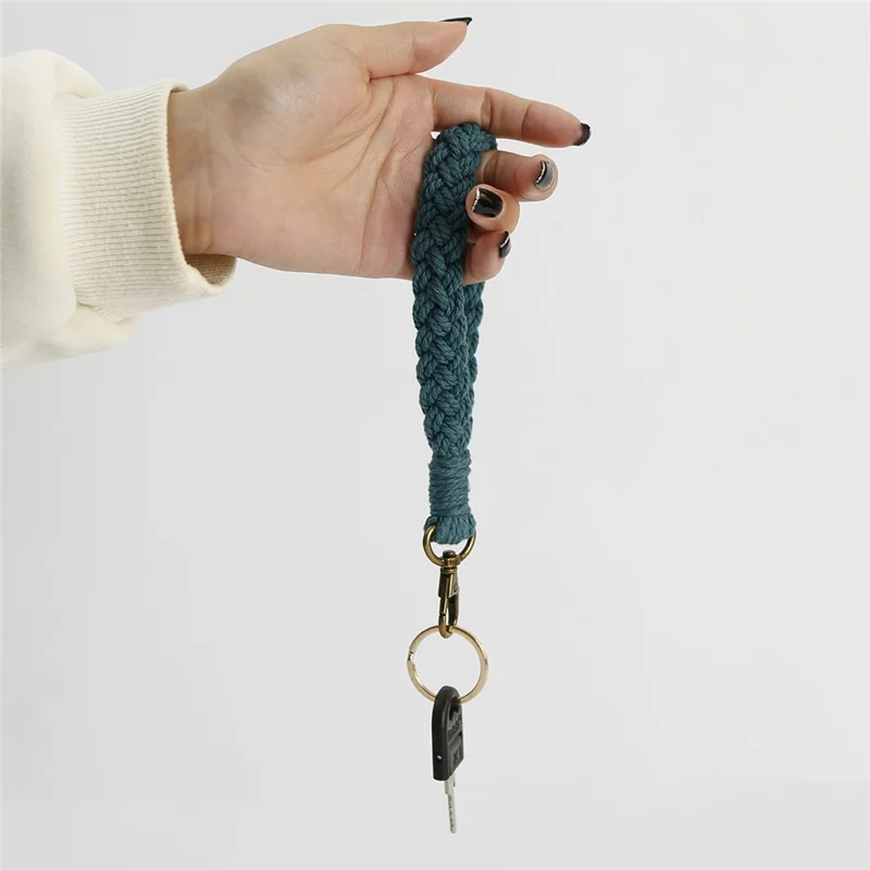 K68377 Solid Color Wrist Strap Weave Phone Lanyard Charm Wristlet Keychain for Phone Case - Dark Green