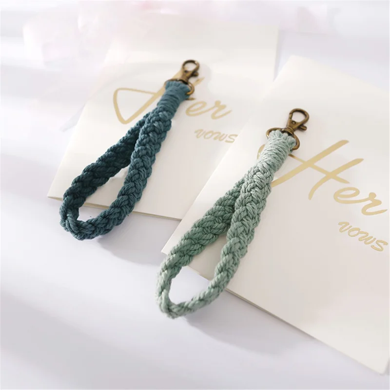 K68377 Solid Color Wrist Strap Weave Phone Lanyard Charm Wristlet Keychain for Phone Case - Dark Green
