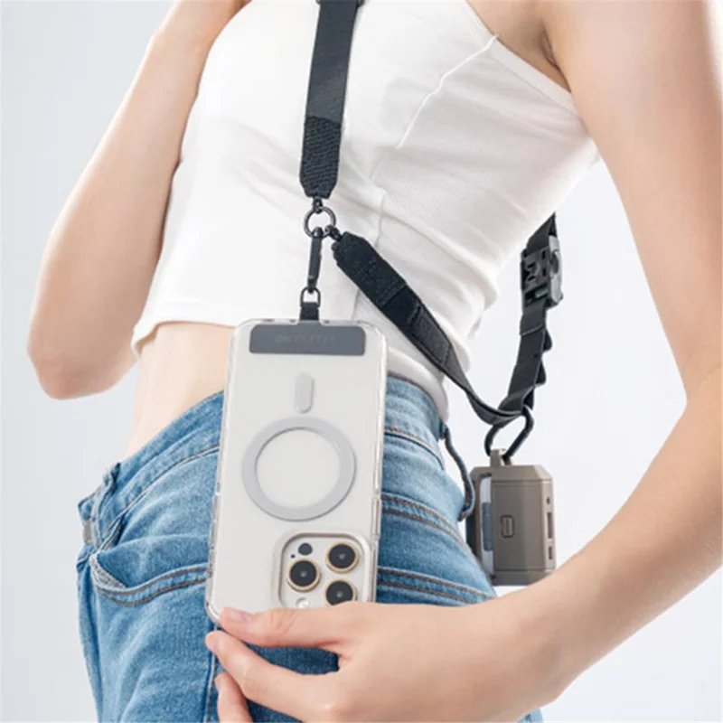 JTLEGEND VENTURE Cell Phone Lanyard Magnetic Buckle Adjustable Crossbody Phone Shoulder Strap with Patch - Grey