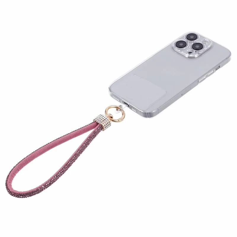 A12 Style Phone Wrist Strap Rhinestone Decor Bling Wristlet Key Chain with Patch - Light Purple