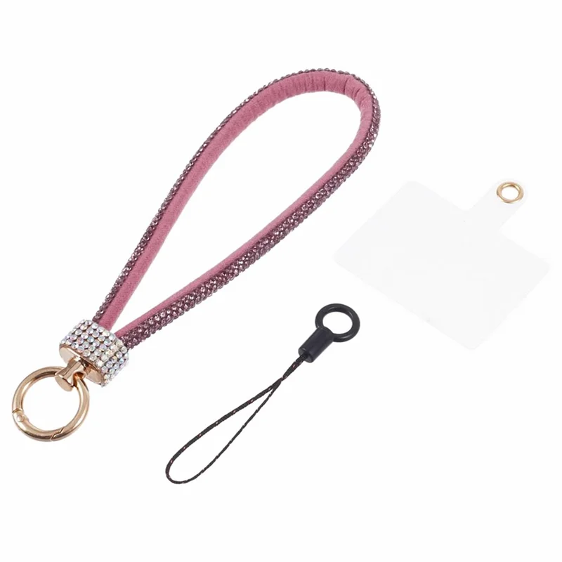 A12 Style Phone Wrist Strap Rhinestone Decor Bling Wristlet Key Chain with Patch - Light Purple