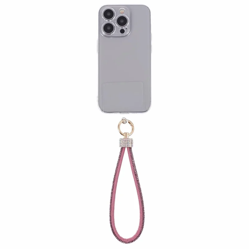 A12 Style Phone Wrist Strap Rhinestone Decor Bling Wristlet Key Chain with Patch - Light Purple