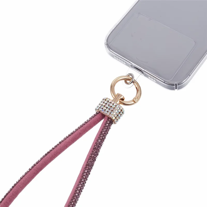 A12 Style Phone Wrist Strap Rhinestone Decor Bling Wristlet Key Chain with Patch - Light Purple