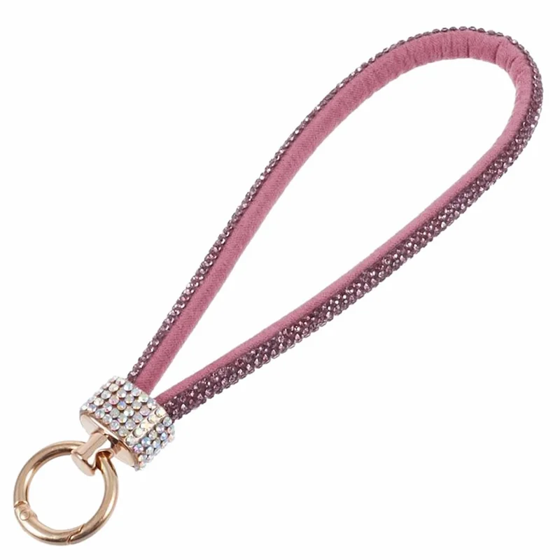 A12 Style Phone Wrist Strap Rhinestone Decor Bling Wristlet Key Chain with Patch - Light Purple