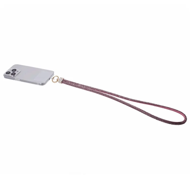 A11 Style 80cm Phone Lanyard Rhinestone Decor Bling Neck Lanyard with Patch - Light Purple
