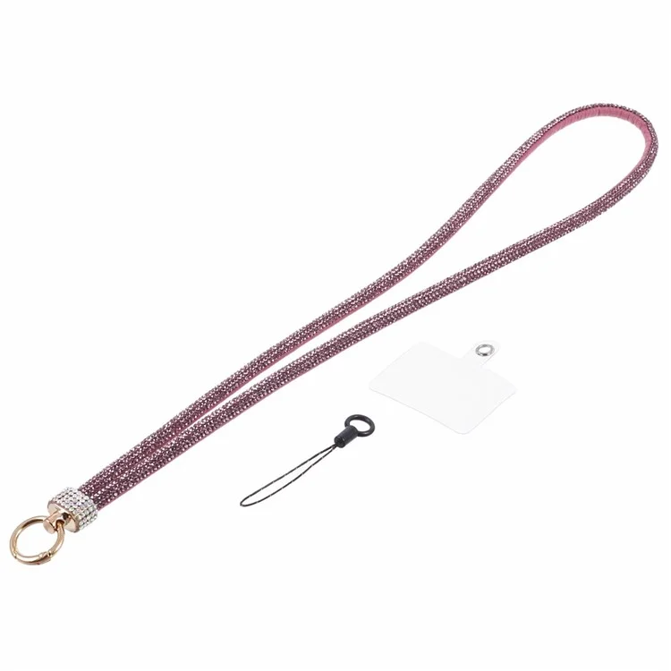 A11 Style 80cm Phone Lanyard Rhinestone Decor Bling Neck Lanyard with Patch - Light Purple