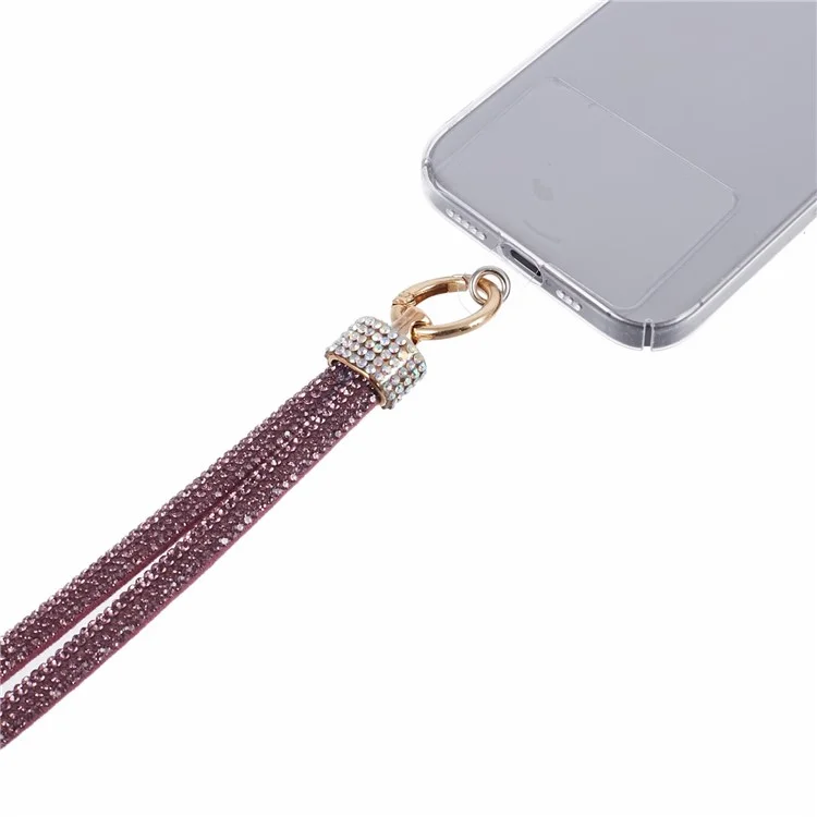 A11 Style 80cm Phone Lanyard Rhinestone Decor Bling Neck Lanyard with Patch - Light Purple