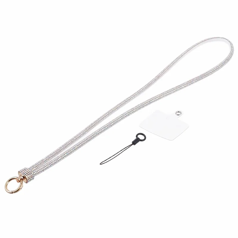 A11 Style 80cm Phone Lanyard Rhinestone Decor Bling Neck Lanyard with Patch - White