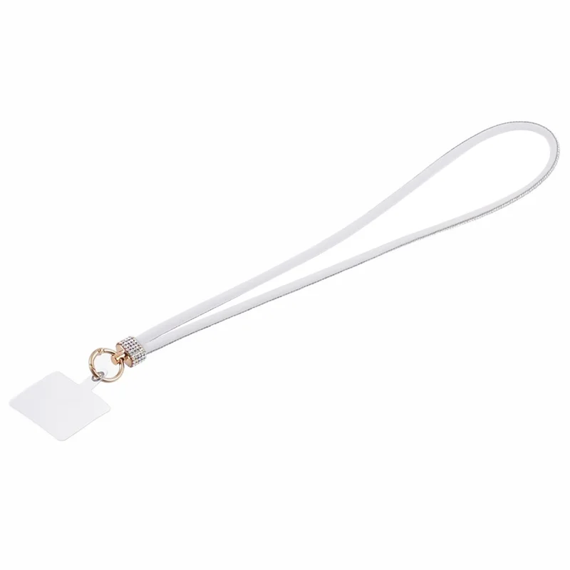 A11 Style 80cm Phone Lanyard Rhinestone Decor Bling Neck Lanyard with Patch - White