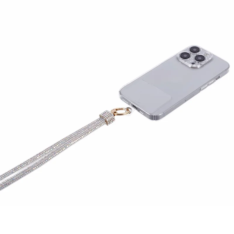 A11 Style 80cm Phone Lanyard Rhinestone Decor Bling Neck Lanyard with Patch - White